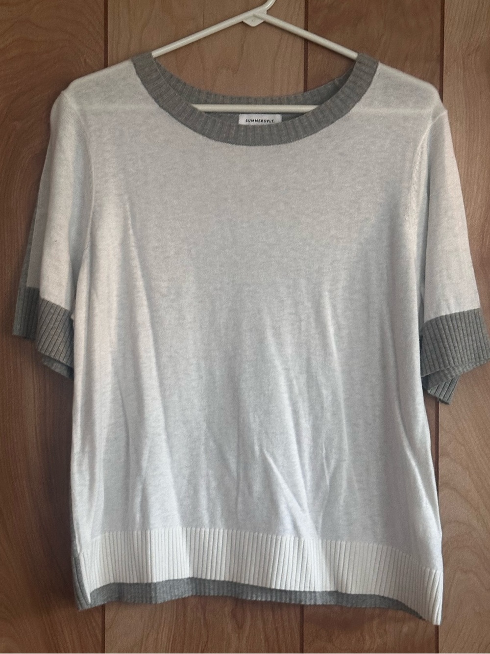 Summersalt White Gray Ribbed Short Sleeve Cashmere Blend Knit Top Size Large